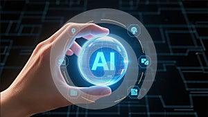 Hand Holding Glowing AI Sphere Interface