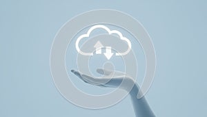Hand holding glowing cloud computing icon