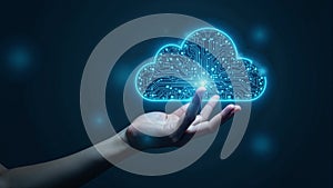 Hand Holding Glowing Cloud Computing Symbol