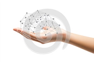 Hand holding glowing digital network concept