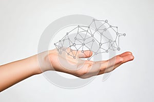 Hand holding glowing digital network concept