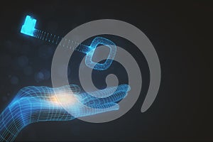 Hand holding glowing key