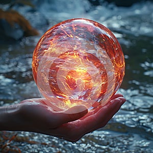 Hand holding a glowing orb symbolizing energy