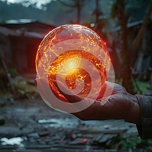 Hand holding a glowing orb symbolizing energy