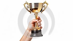 Hand Holding a Gold Trophy.AI generated image