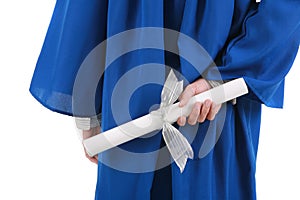 Hand Holding Graduation Certificate Behind Back