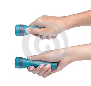 Hand holding green flash light