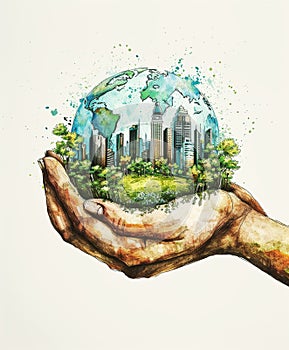 Hand Holding Green Globe