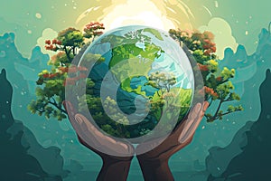 Hand holding a green globe. Earth day concept. Earth day for posters, banners, prints, web. Save the earth. Environment