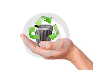 Hand holding green Recycling symbol