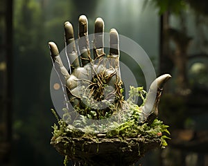 hand holding green tree in form of environment eco concept generative Ai