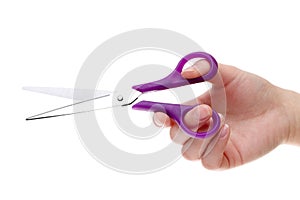 Hand holding handled scissors