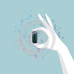 Hand holding hard disk, hand is white.cloud computing concept design.