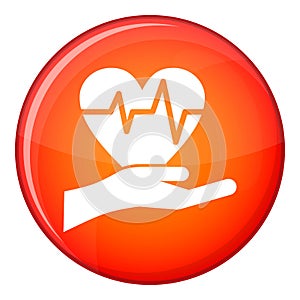 Hand holding heart with ecg line icon, flat style