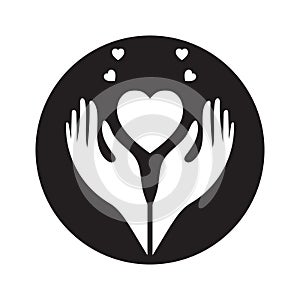 Hand holding heart flat icon for healthcare apps and website