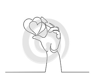 Hand holding heart sign. Continuous one line art