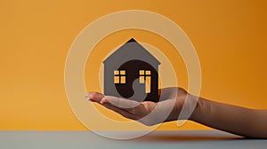 The hand holding house cutout.AI generated image