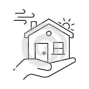 Hand Holding a House Icon. Homeownership Aspirations, Real Estate Dream