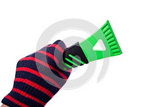 Hand holding an ice scraper