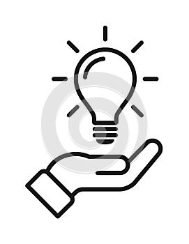 hand holding idea bulb line icon