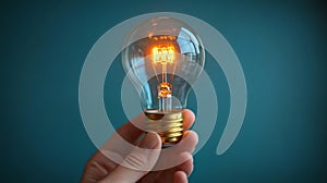 Hand Holding Illuminated Light Bulb Generative AI photo