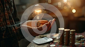 The Hand Holding Bright Lightbulb.AI generated image
