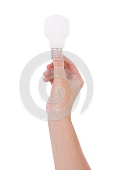 Hand holding an incandescent light bulb