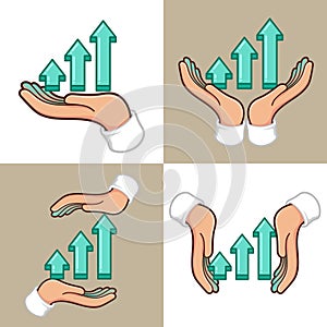 hand holding increasing sales growth chart business concept