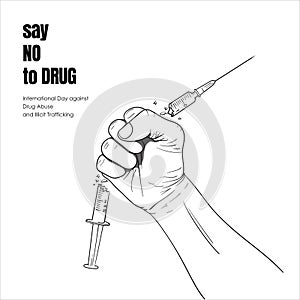 a hand holding an injection until it crumbles illustration design for say no to drug campaign design