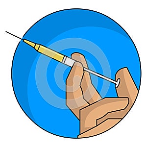 Hand holding injection syringe illustration