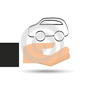 Hand holding insurance car silhouette
