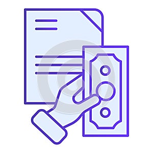 Hand holding invoice flat icon. Paid contract in hand blue icons in trendy flat style. Document gradient style design