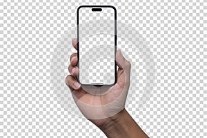 Hand holding iPhone14 pro max , Black smartphone - Clipping Path photo