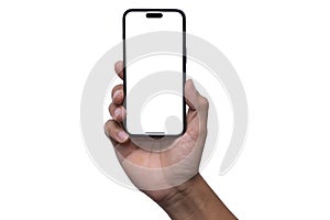 Hand holding iPhone14 pro max , Black smartphone - Clipping Path