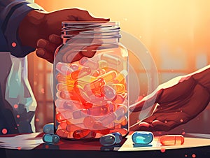A Hand Holding A Jar Of Pills