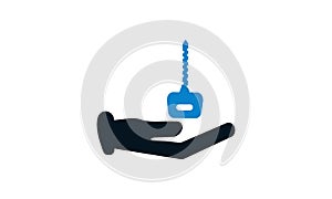 Hand holding key icon. Business Solution concept, vector icon.