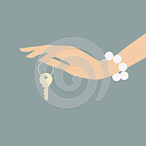 Hand holding key. Real estate concept. Vector Illustrat - Illustration