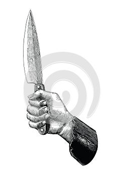 Hand holding knife illustration vintage clip art isolated on white background
