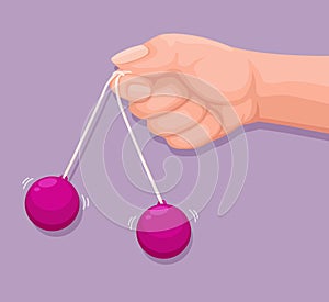 Hand holding Latto-latto or clackers ball toy symbol cartoon illustration vector