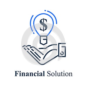 Hand holding  light bulb, financial solution, new business idea, venture capital concept