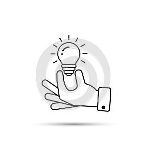 Hand holding light bulb outline icon. Business idea concept. Vector