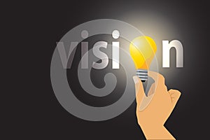 hand holding light bulb in vision word. idea concept with innovation and inspiration start up