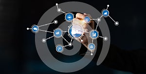 Hand Holding Light Sphere with Network Connections Representing Technology and Data Visualization in a Modern Digital
