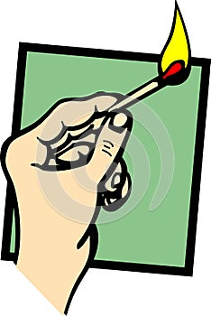 Hand holding a lighted match vector illustration