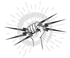 Hand holding a lighting bolt, electricity and power symbol, authority thunder sign