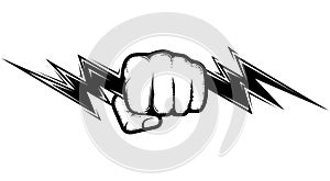 Hand holding a lighting bolt, electricity and power symbol, authority thunder sign