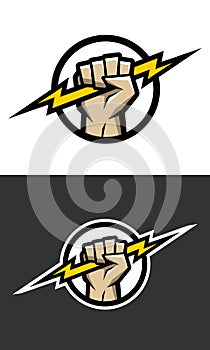 Hand holding a lighting Bolt.