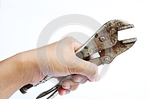 Hand holding locking grip pliers