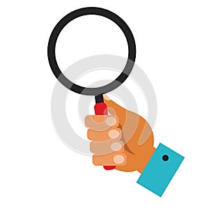 Hand holding magnifying glass cartoon flat vector illustration concept on isolated white background