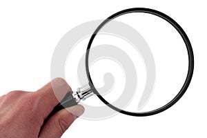 Hand Holding Magnifying Glass with clipping path